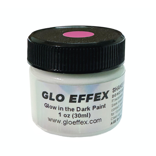 Glo Effex glow in the dark paint container with black lid on a white background