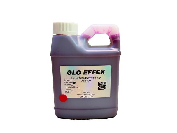 GLO EFFEX concentrated RED UV water dye bottle on a white background
