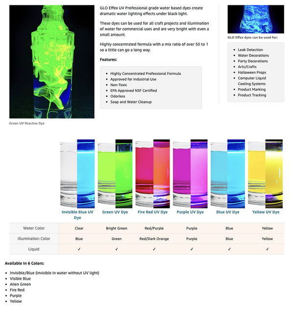 Green UV Reactive Water Dye-GLO Effex