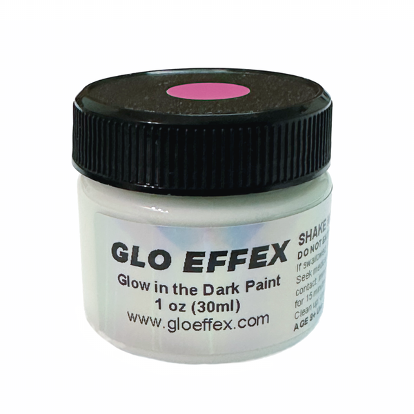 Glo Effex glow in the dark paint container with black lid on a white background