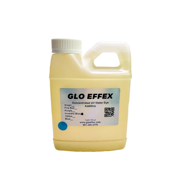 GLO EFFEX concentrated UV water dye additive container on a white background

