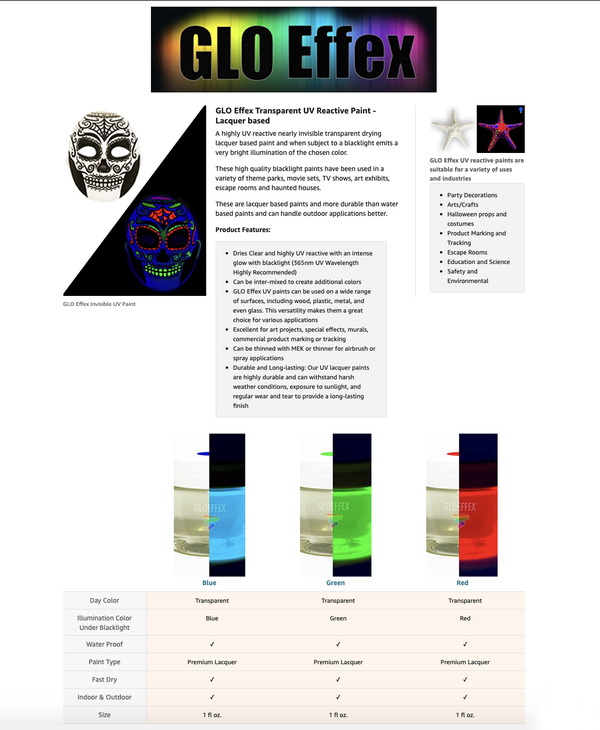 Transparent  UV Reactive Paint - GLO Effex